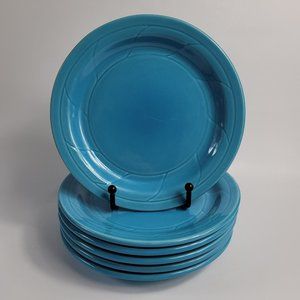 Six Vintage Crestware Restaurant Ware Salad Plates 7 1/8 Turquoise Blue Banded